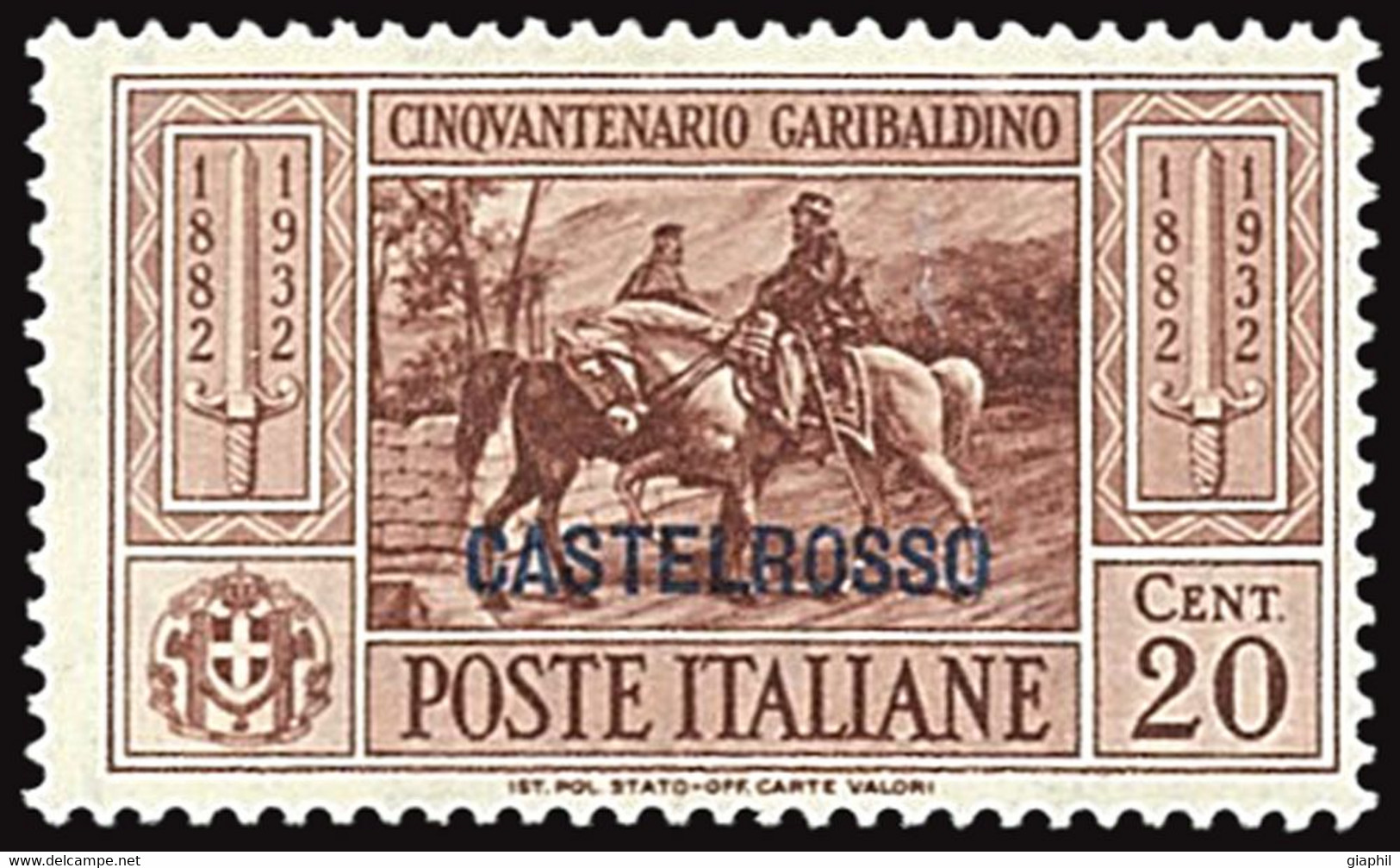 ITALY ITALIA CASTELROSSO 1932 GARIBALDI 20 CENT. (Sass. 31) NUOVO LINGUELLATO OFFERTA! - Castelrosso