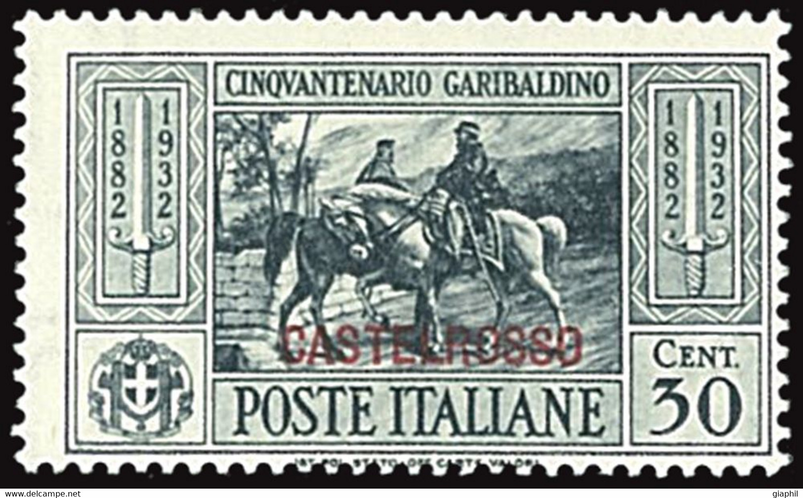 ITALY ITALIA CASTELROSSO 1932 GARIBALDI 30 CENT. (Sass. 33) NUOVO LINGUELLATO OFFERTA! - Castelrosso