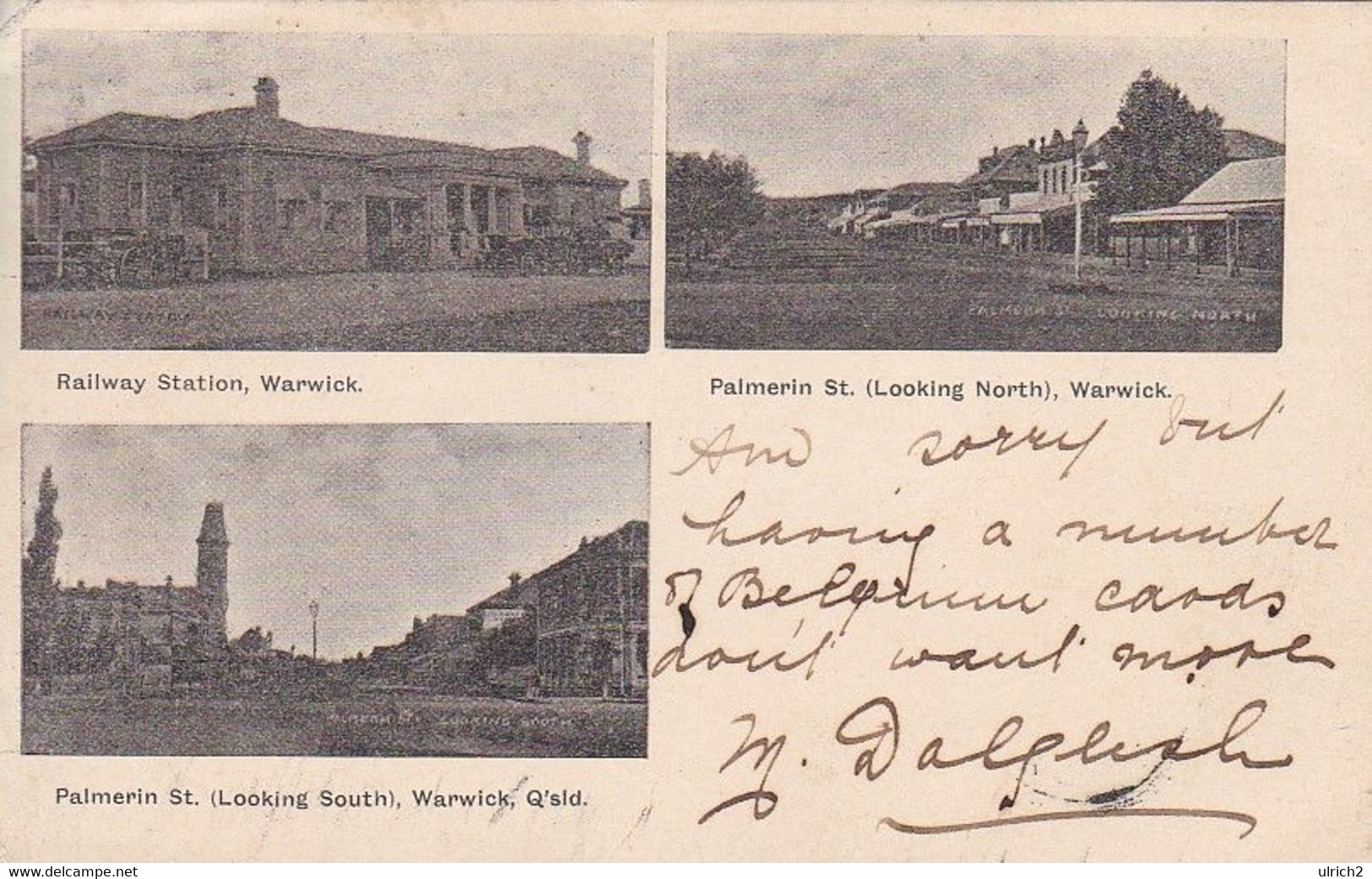 AK Warwick - Queensland - Multi-view Card - Railway Station Palmerin St. - To Brussels 1905  (58542) - Andere & Zonder Classificatie