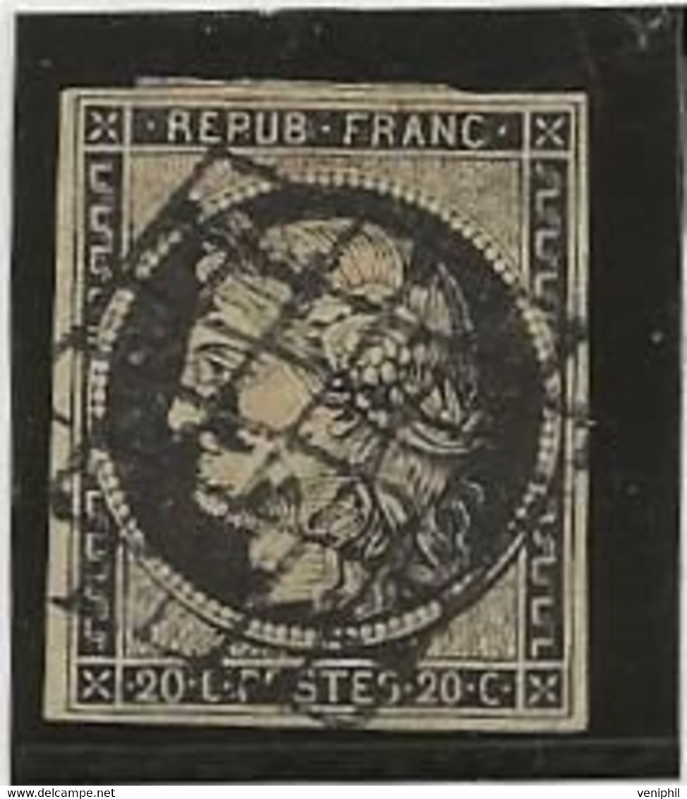 TIMBRE N° 3 A -NOIR SUR BLANC - ANNEE 1849 -OBLITERE CHARNIERE - COTE / 70 € - 1849-1850 Ceres