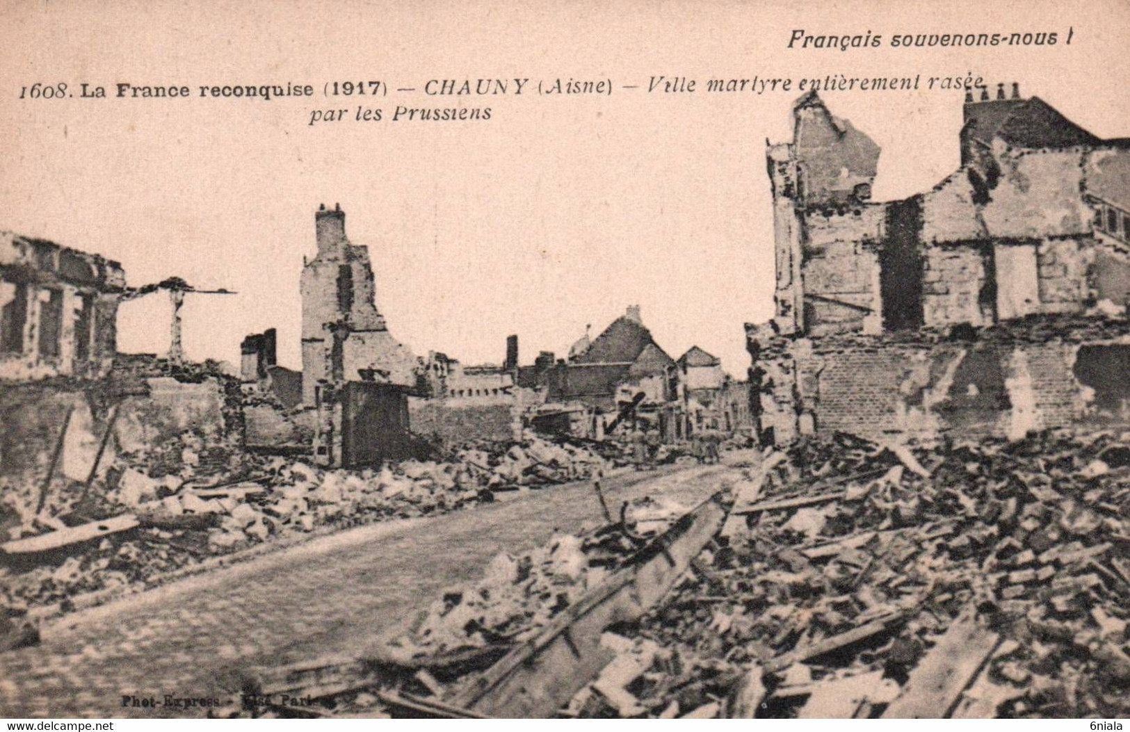 7635  Carte CHAUNY Ville Martyre  Entièrement Rasée Par Les Prussiens (scan Recto-verso) 02 Aisne - Chauny