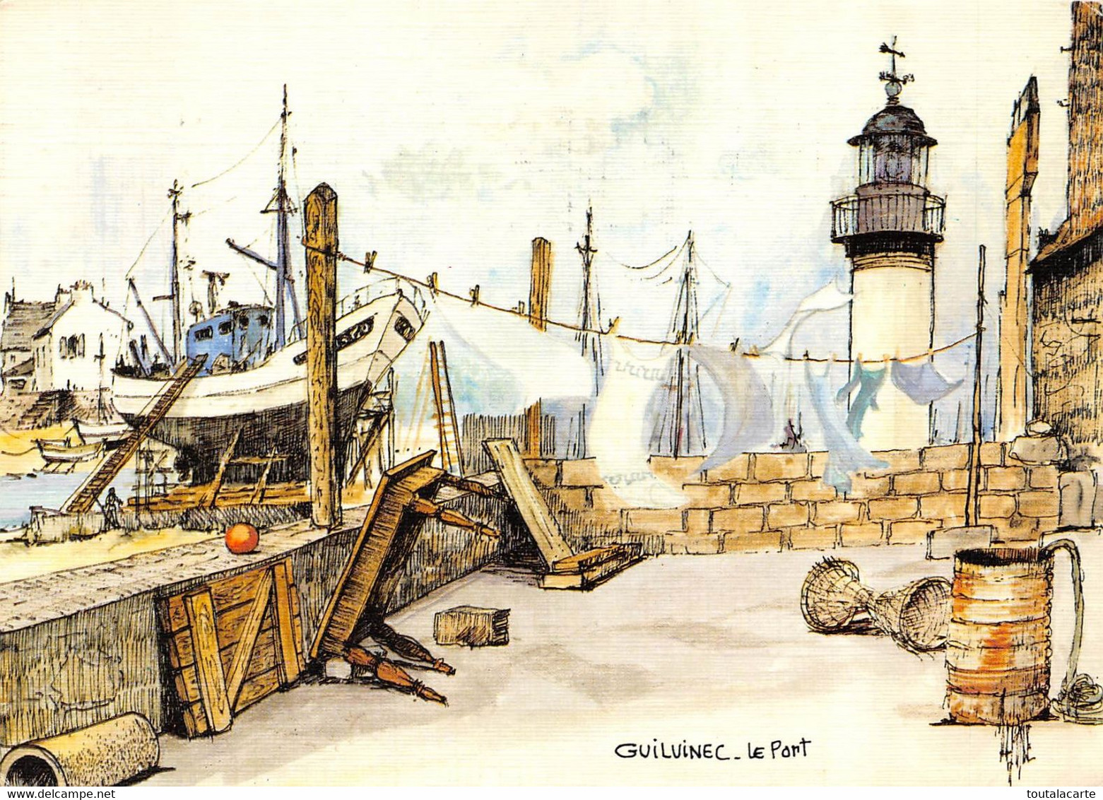 CPSM 29   GUILVINEC  LE PORT AQUARELLE ORIGINALE DE ROBERT LEPINE - Guilvinec