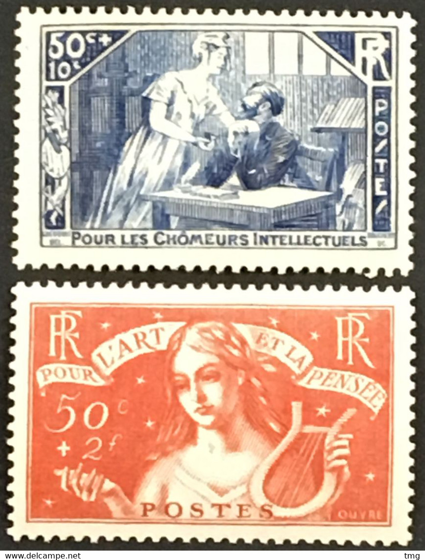 YT 307 308 (*) MH Chômeurs Intellectuel 1935 La Mansarde L’Art Et La Pensée (côte 68 Euros) France – Kr4lot - Nuovi