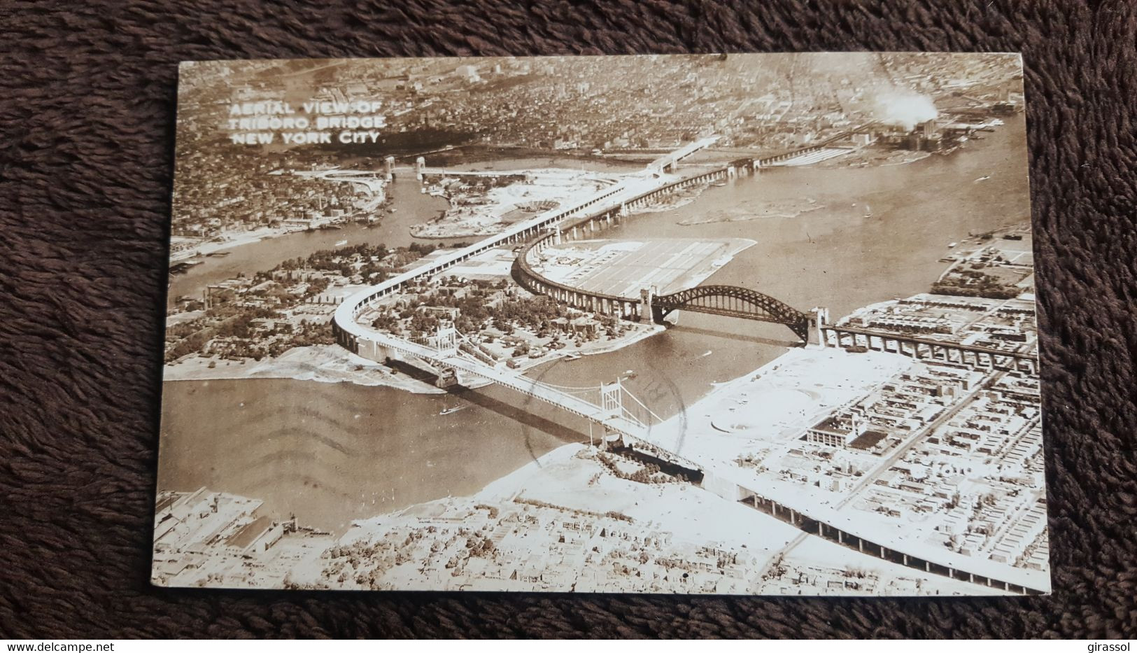 CPA AERIAL VIEW OF TRIBORO BRIDGE NEW YORK CITY STATES 1937 VUE AERIENNE PONT - Brücken Und Tunnel