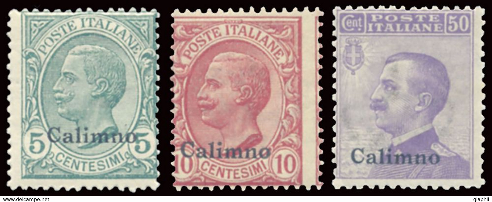 ITALIA ISOLE DELL'EGEO CALINO 1912 5, 10,  50 C. (Sass. 2, 3, 7) NUOVI INTEGRI ** - Aegean (Calino)