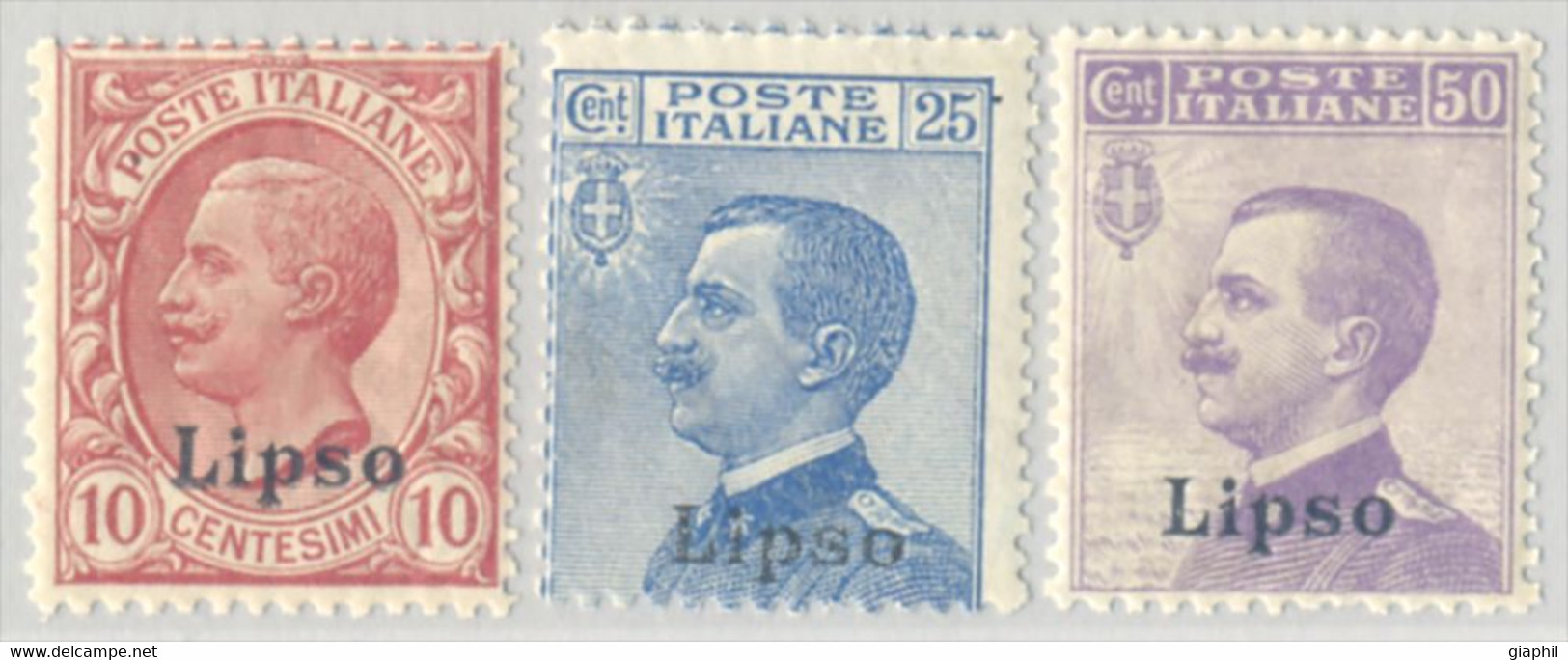 ITALIA ISOLE DELL'EGEO LIPSO 1912 10, 25, 50 C. (Sass. 3, 5, 7) NUOVI INTEGRI ** - Aegean (Lipso)