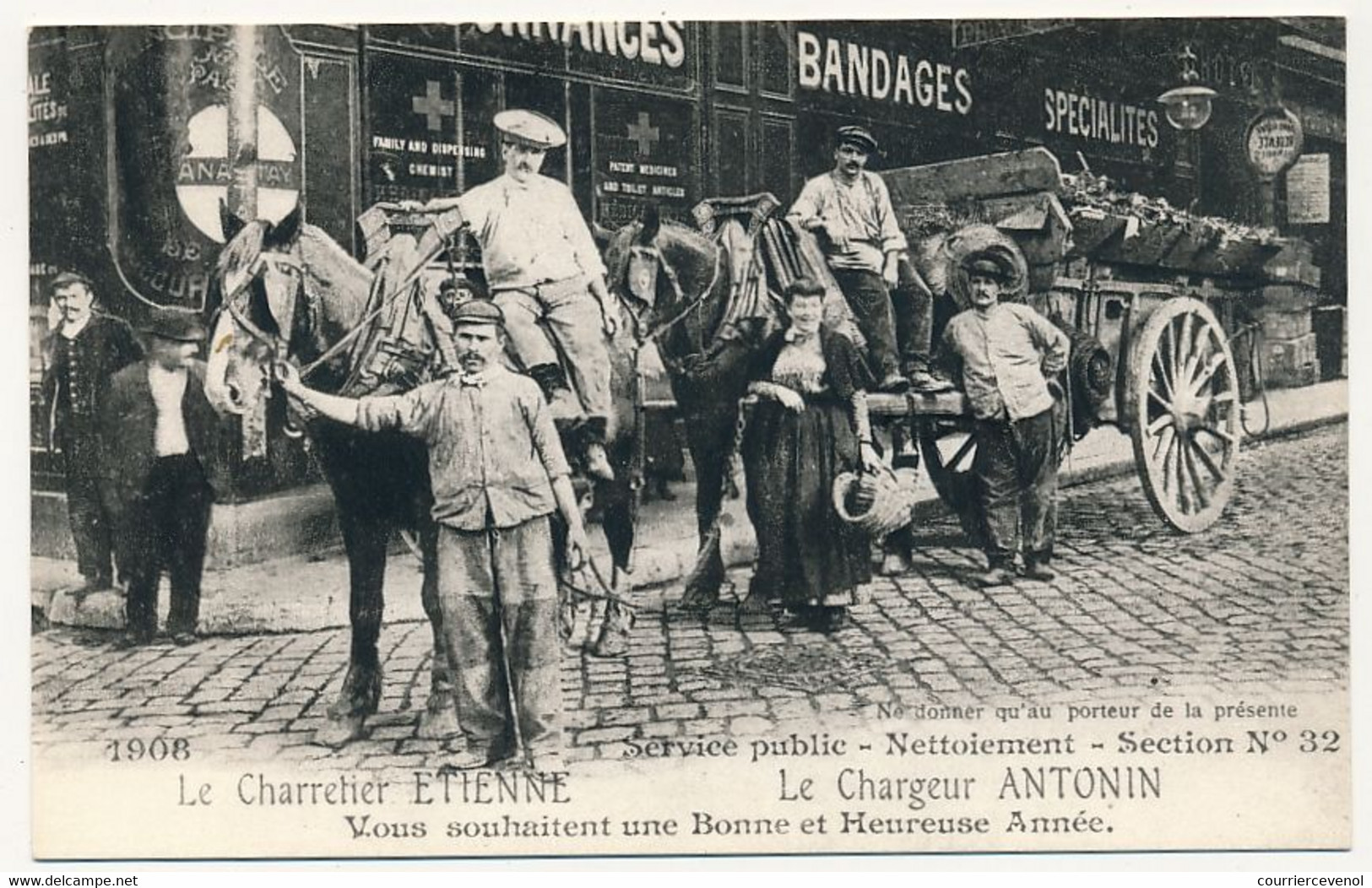 CPA - MARSEILLE (B Du R) - Le Charretier ETIENNE, Le Chargeur ANTONIN Vous Souhaitent ... Bonne Année - REPRODUCTION - Canebière, Centro