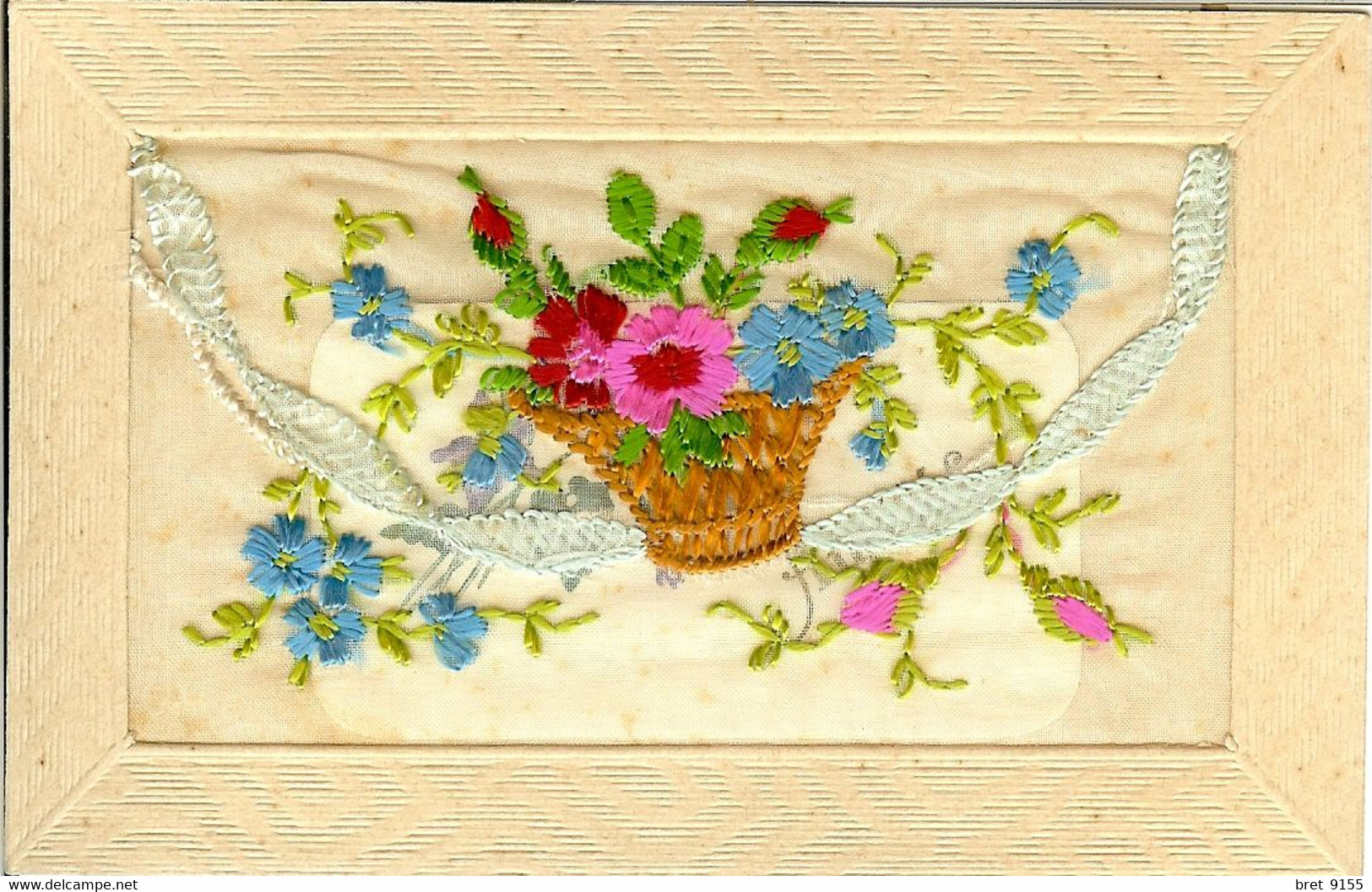 CARTE BRODEE AVEC POCHETTE CONTENANT UNE CARTE AMITIES VIERGE BEAU TRAVAIL BEL ENSEMBLE DE COULEURS POUR L ALSACE - Ricamate