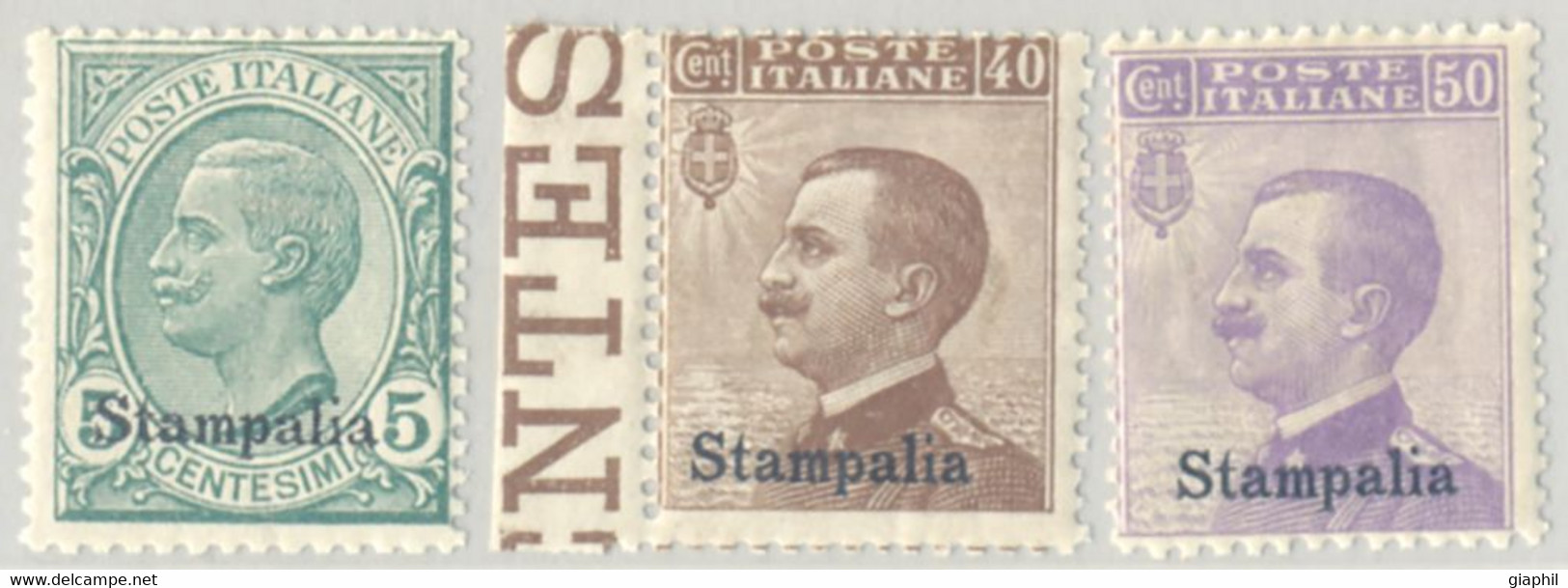 ITALIA ISOLE DELL'EGEO STAMPALIA 1912 5, 40, 50 C. (Sass. 2, 6, 7) NUOVI INTEGRI ** - Aegean (Stampalia)