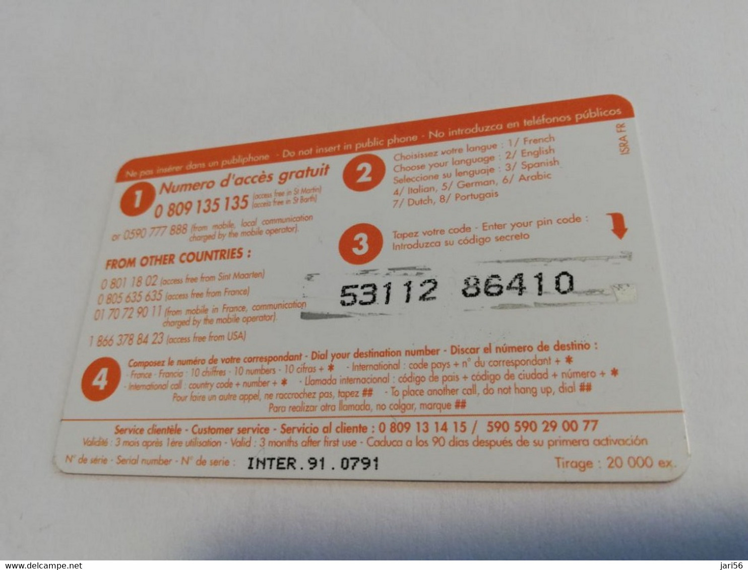 ST MARTIN / INTERCARD  3 EURO  OCTROI DE COLE BAY           NO 091   Fine Used Card    ** 6577 ** - Antille (Francesi)
