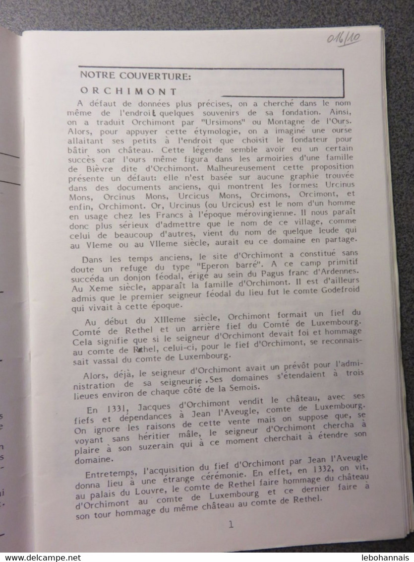 Pays De Namur Histoire Folklore Orchimont Bohan Vresse Suarlée Bataille De Namur Cercle Catholique Namurois Semois - Histoire