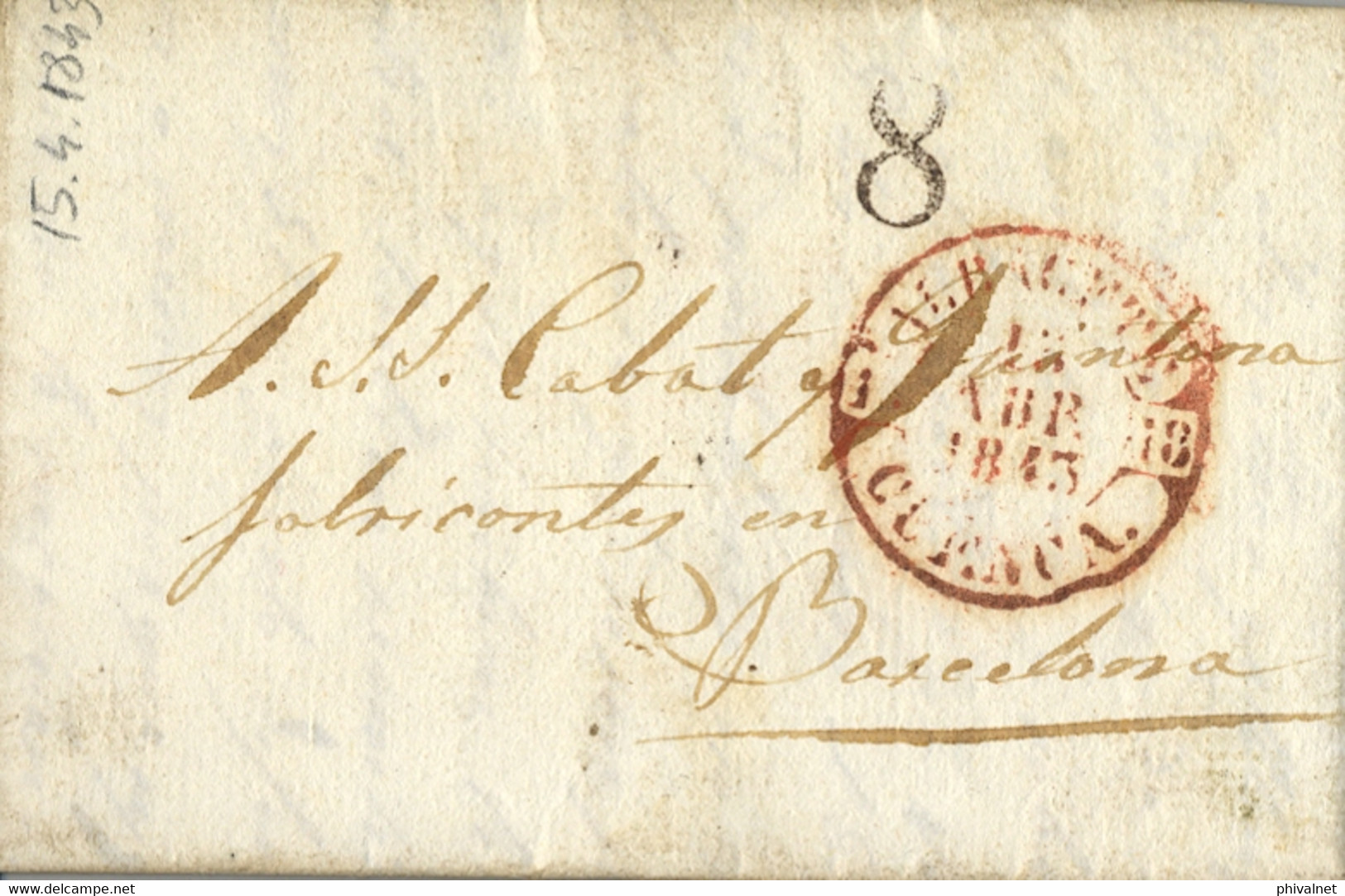 1843 ALBACETE , CARTA CIRCULADA A BARCELONA , BAEZA EN MARRÓN  , PORTEO , LLEGADA - ...-1850 Prephilately