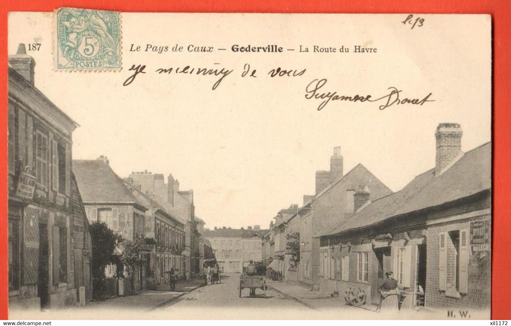 ZKF-07 Goderville Route Du Havre. Attelage. Animé.  Circulé 1905 Avec Cachet Frontal - Goderville