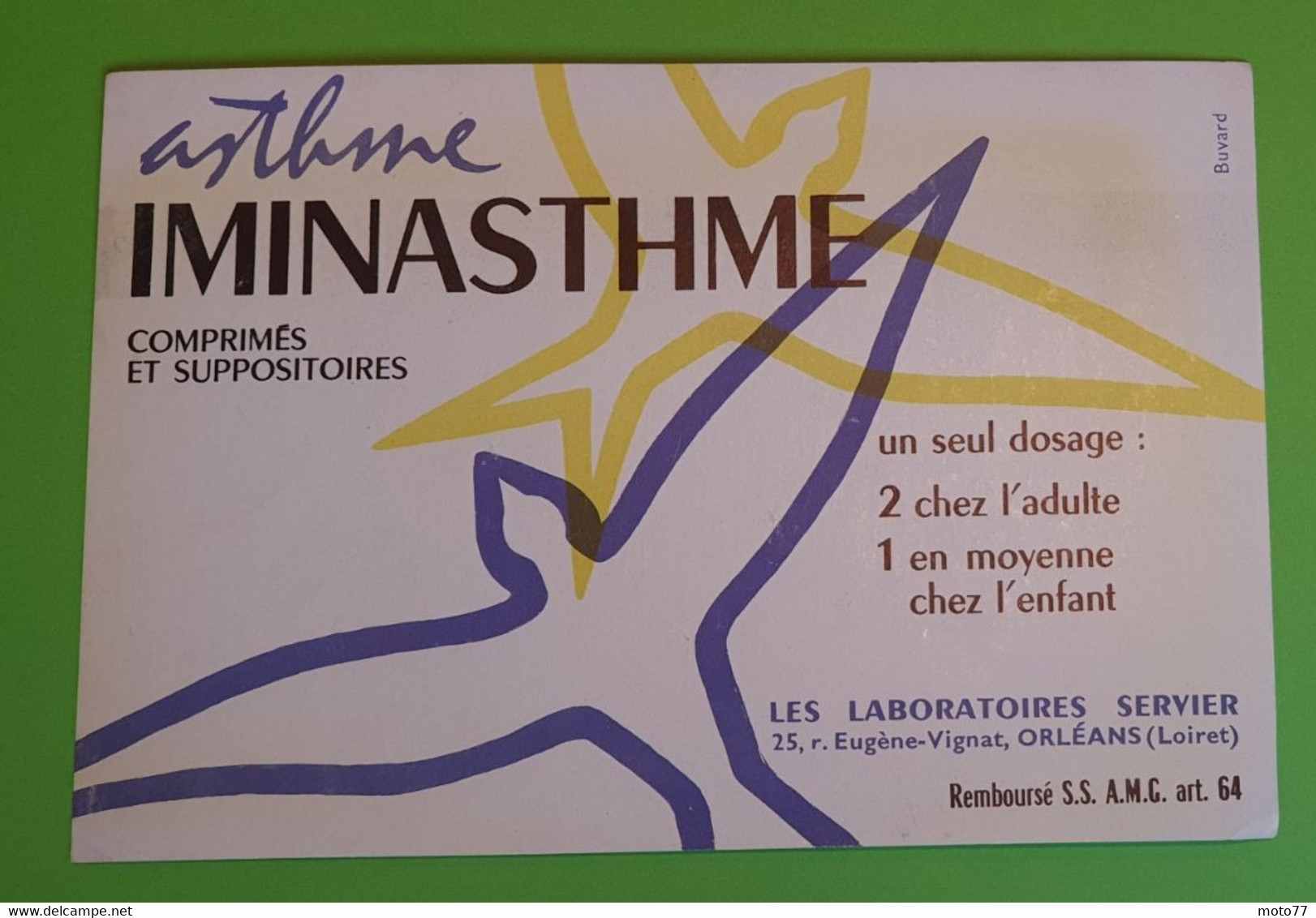 Buvard 307 - Laboratoires Servier - IMINASTHME - Remboursé- Etat D'usage - Oiseau - 20x13.5 Cm Environ - Année 1960 - Produits Pharmaceutiques