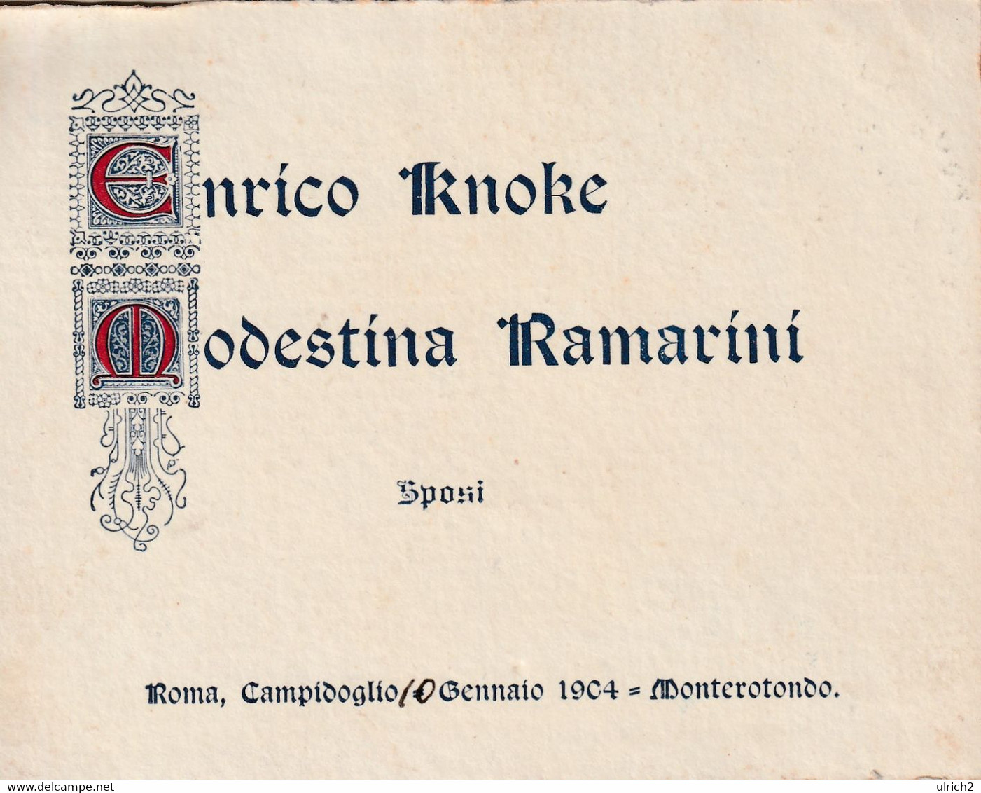 AK Enrico Knoke & Modestina Ramarini - Sposi - Roma 1904 (58566) - Hochzeit