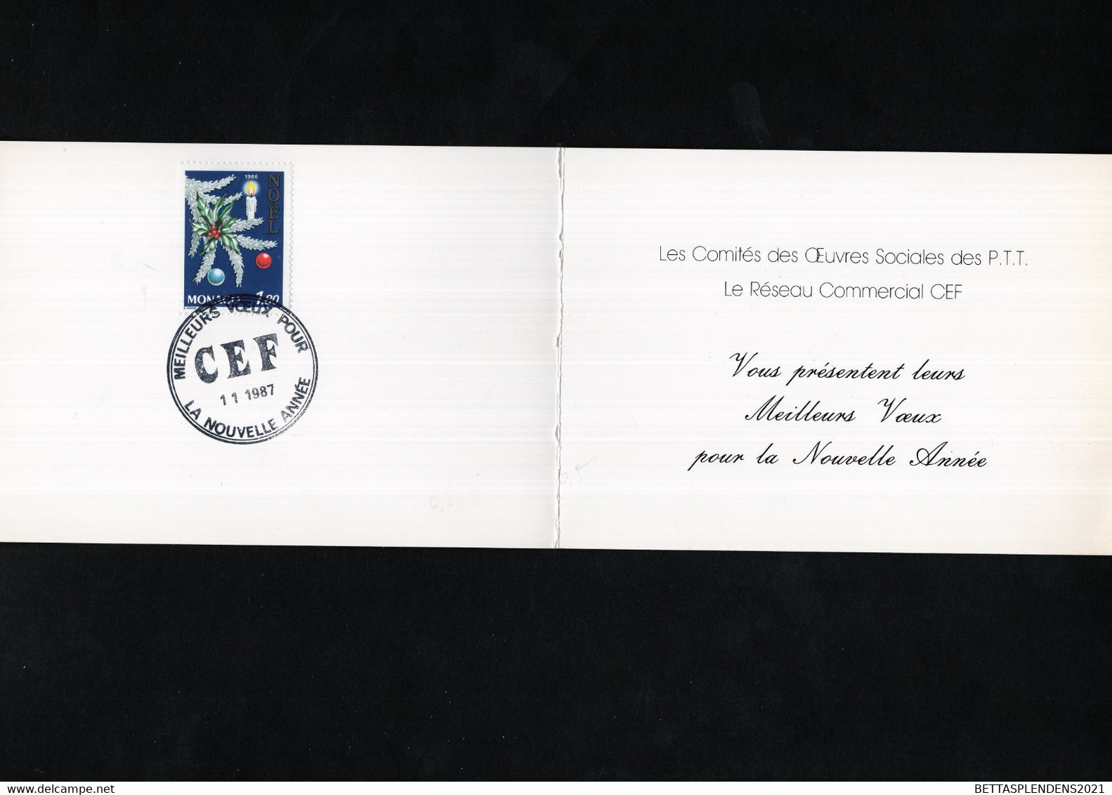 Carte Double De Voeux 1987 - Illustrateur PEYNET - Cachet CEF Sut Timbre De NOEL De MONACO - Peynet