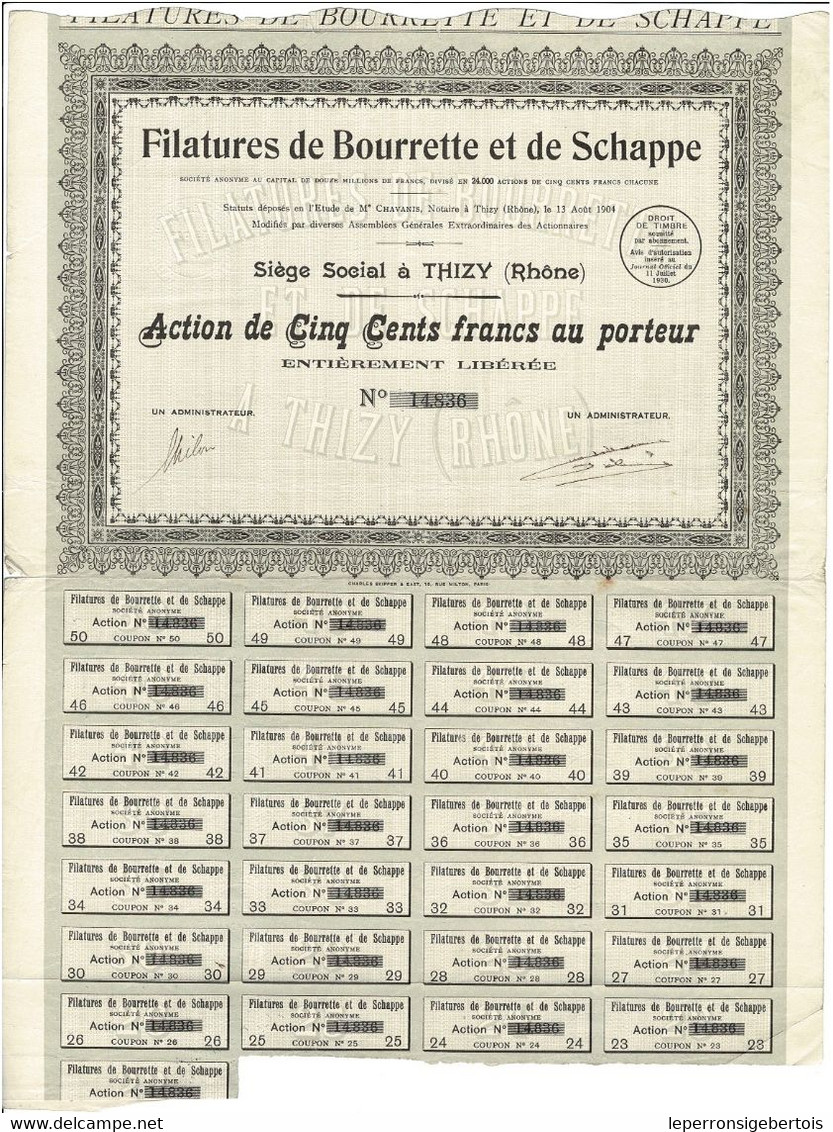 Titre Ancien - Filatures De Bourrette Et De Schappe -Titre De 1930 - - Tessili