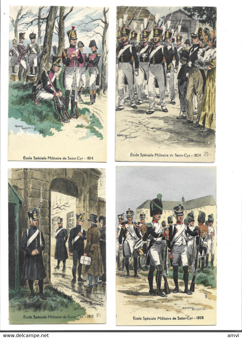 (4480)  Serie De 8 Cartes Ecole Speciale Militaire De Saint Cyr  - Signées Maurice TOUSSAINT  Ensemble Rare  Uniformes - Uniformen