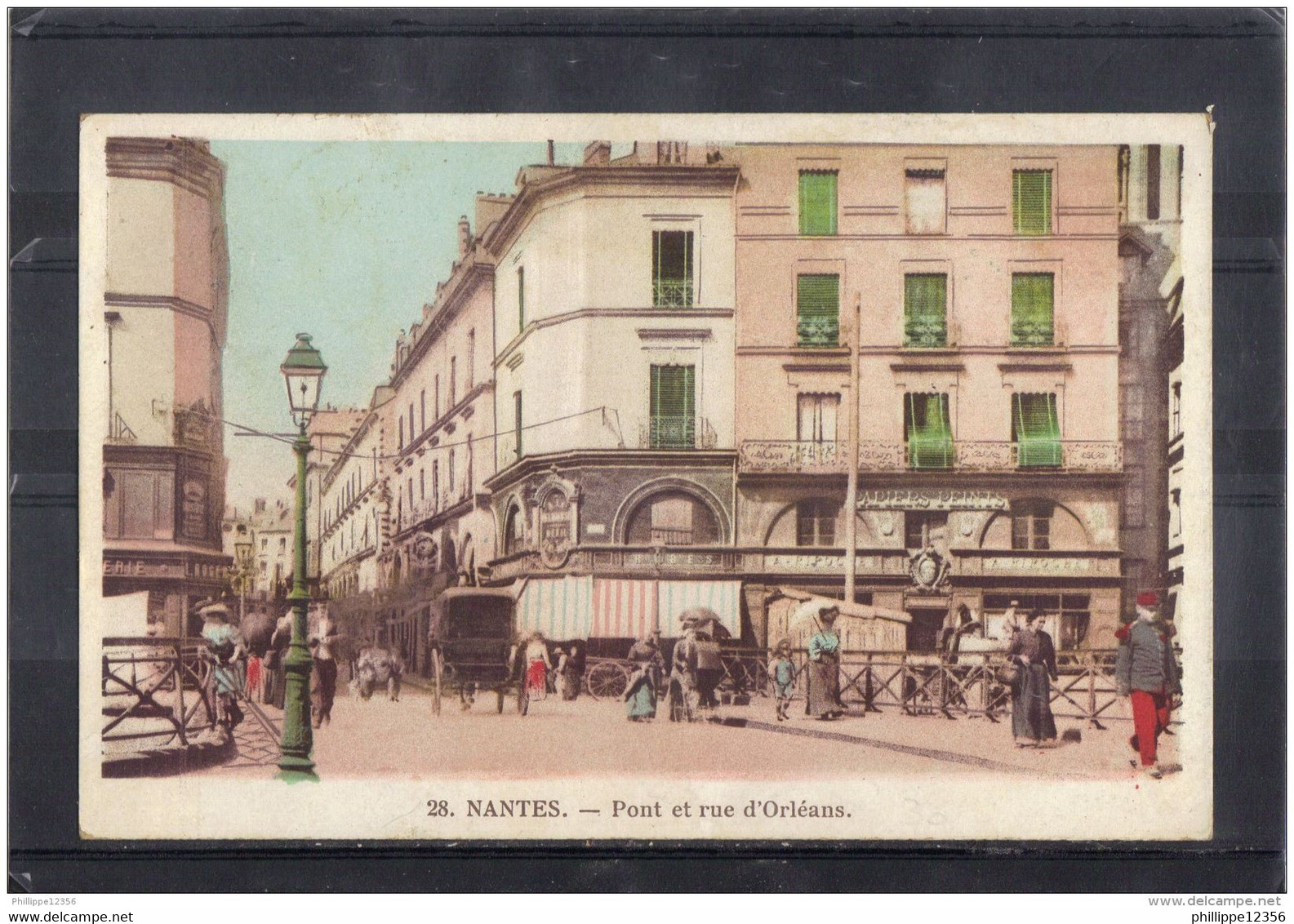 4433. NANTES . PONT ET RUE D ORLEANS . RECTO/VERSO .  ANIMEE . ATTELAGE . PUB. CHOCOLAT LOUIT - Nantes