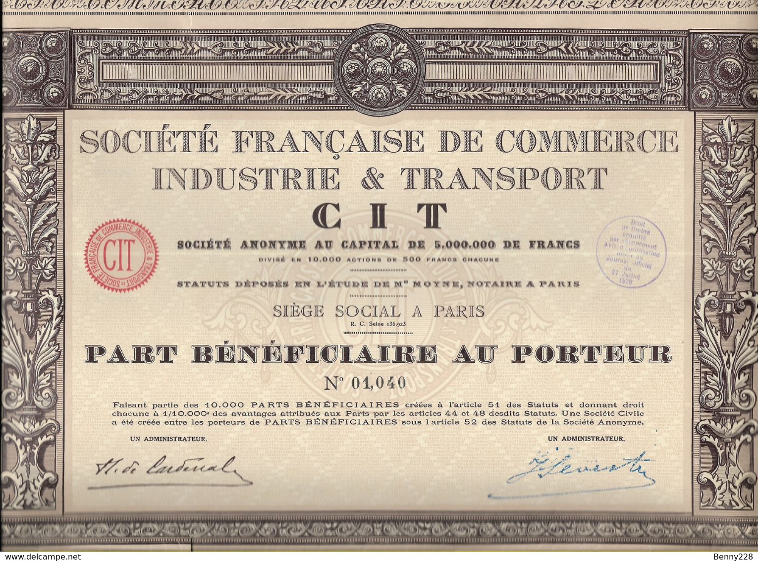 SOCIETE FRANCAISE DE COMMERCE INDUSTRIE & TRANSPORT - 1928 - Transports