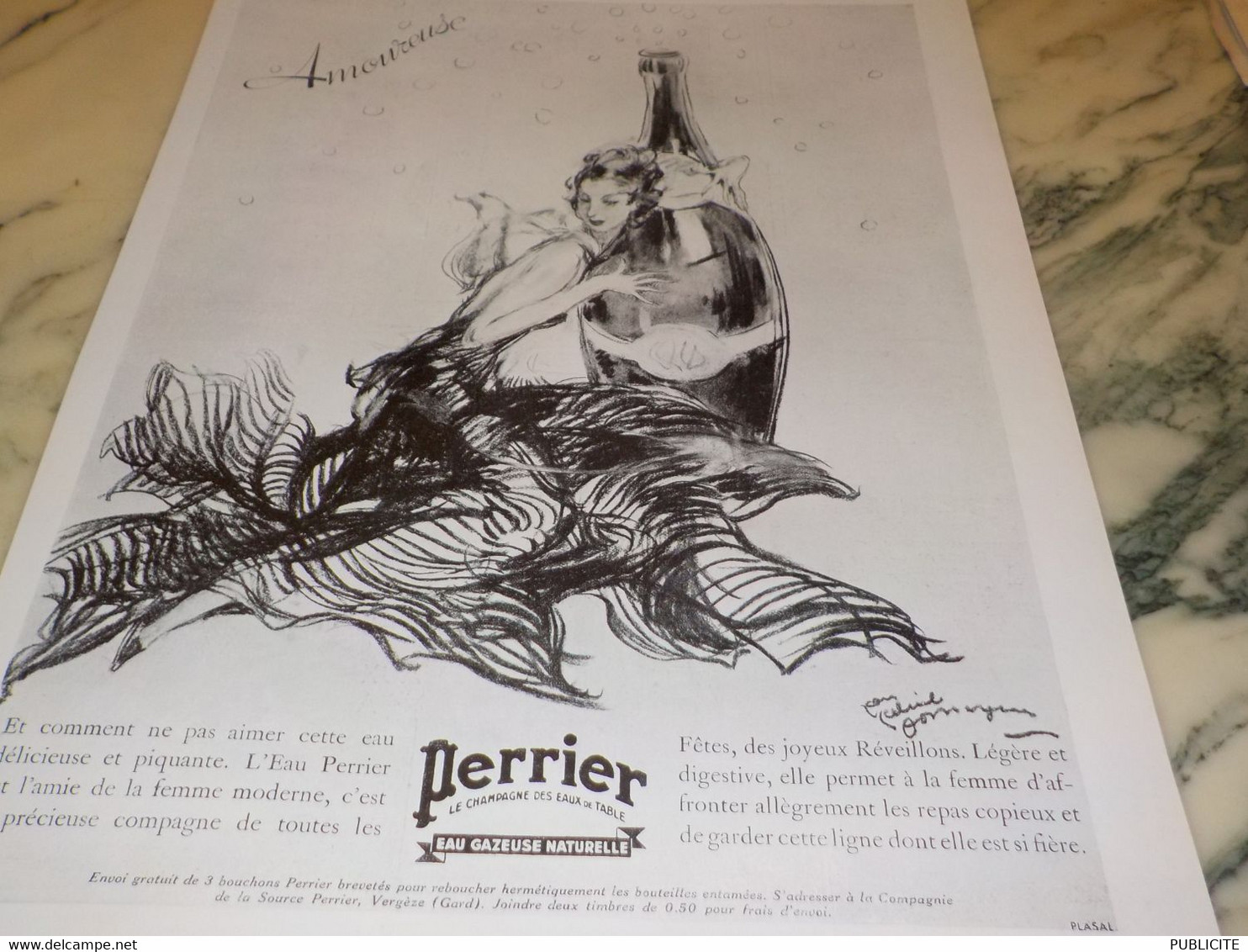 ANCIENNE PUBLICITE AMOUREUSE DE   PERRIER 1935 - Perrier