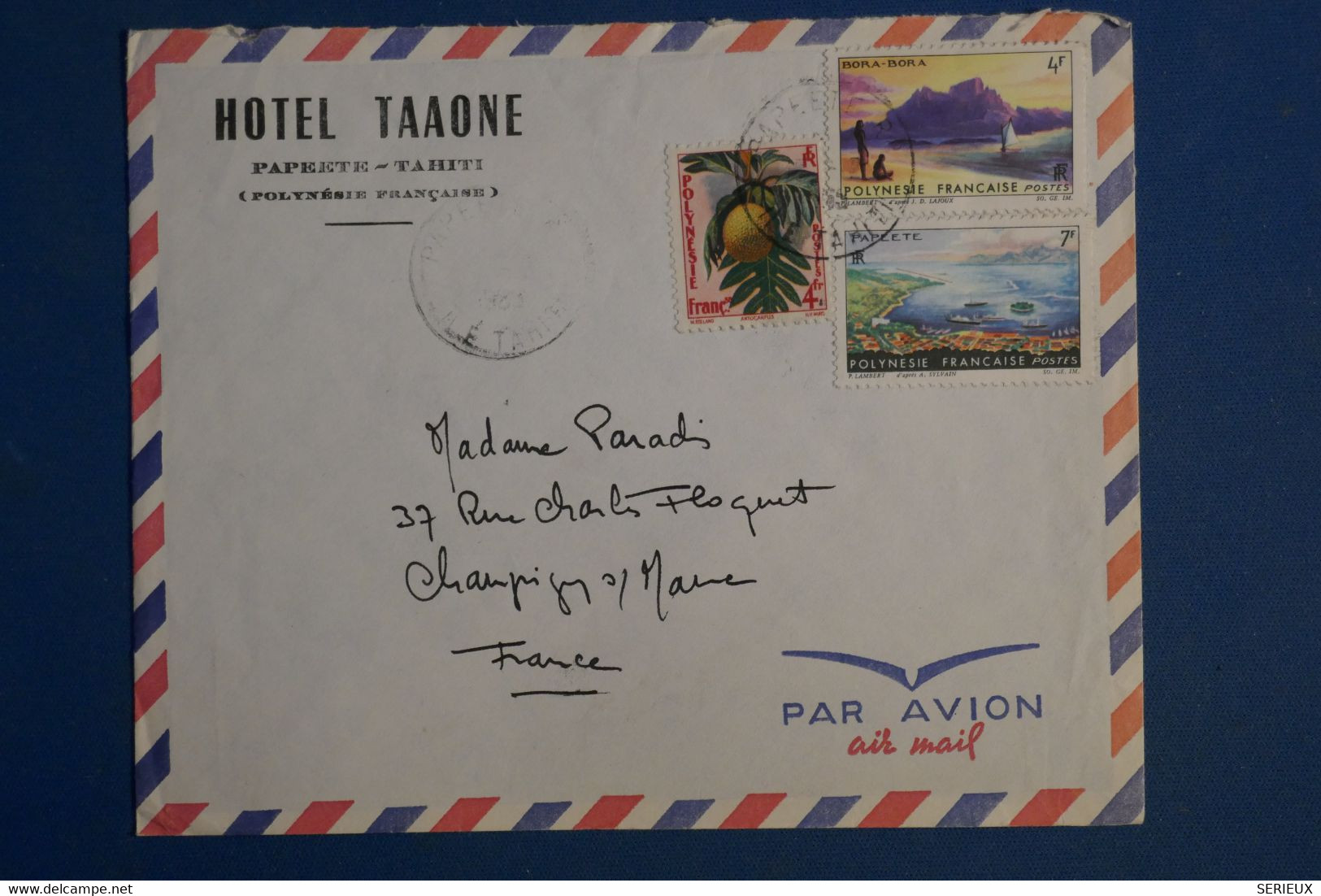 AH12 POLYNESIE  SUR  LETTRE  1965   PAPEETE  POUR CHAMPIGNY    +AEROPHILATELIE  +AFFRANCH.  INTERESSANT - Lettres & Documents