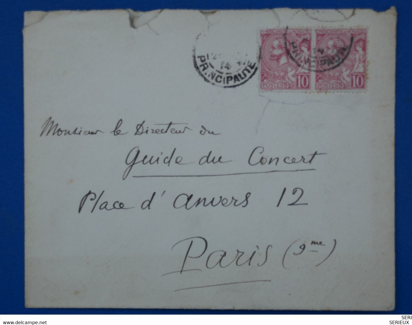 184 PRINCIPAUTE MONACO BELLE LETTRE 1914  MONTE CARLO POUR PARIS FRANCE+ PAIRE DE TP 10C   + + AFFRAN. INTERESSANT - Covers & Documents