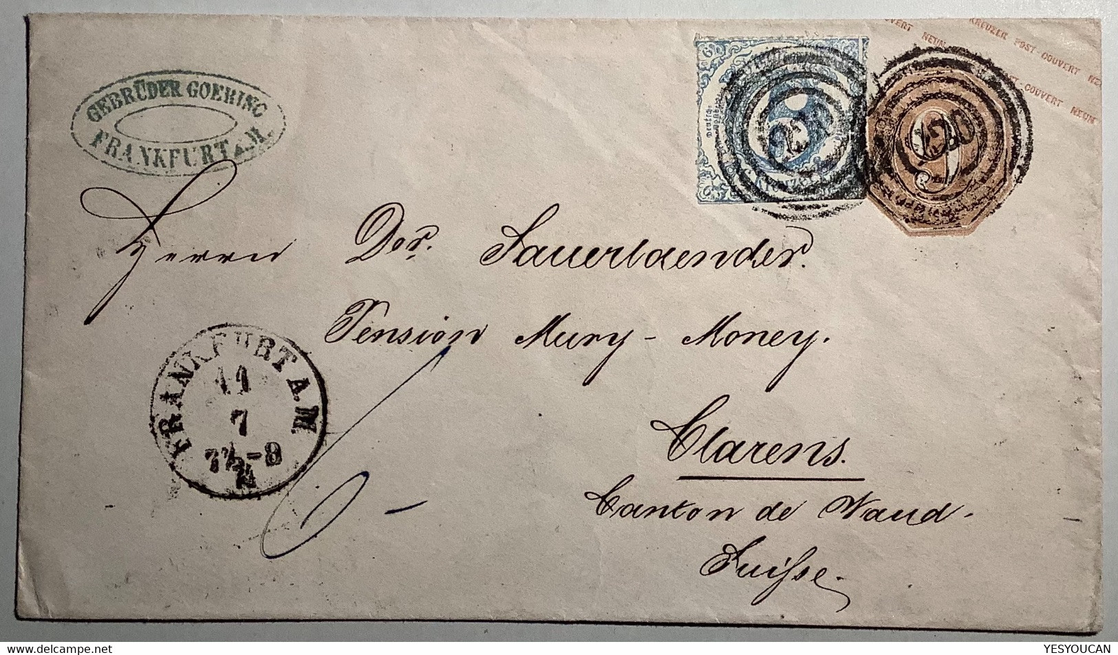 Thurn&Taxis 1866 Ganzsache Frankfurt A.Main>Hotel Pension Mury-Money Chailly Clarens Vaud Schweiz(Brief Lettre Suisse VD - Lettres & Documents