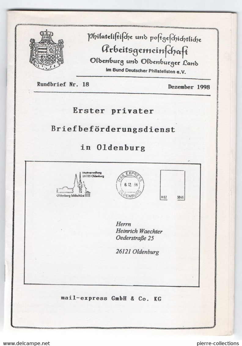 Klaus Johanns - Catalogue "Erster Privater Briefbeförderungsdienst In Oldenburg" - Philatelie Und Postgeschichte