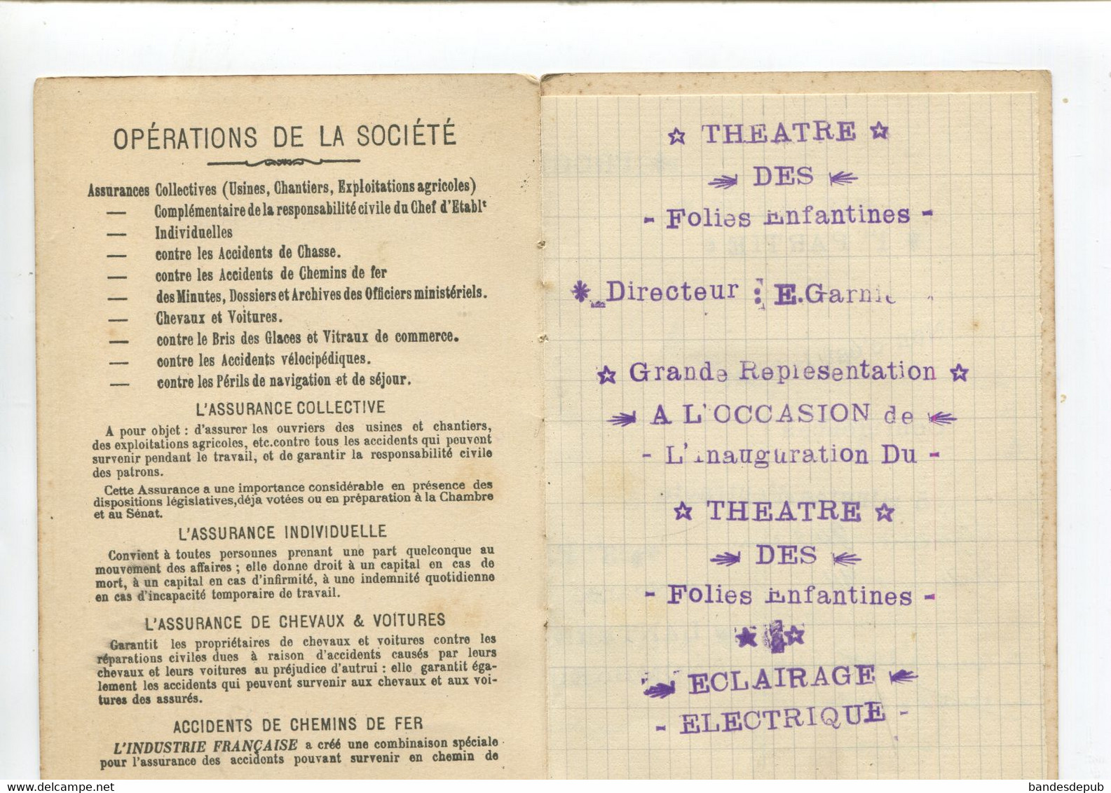 Reliure Amateur Théâtre Des Folies Enfantines Programme Billet De Loterie Lanterne Magique Directeur Garnier Paris ? - Lottery Tickets