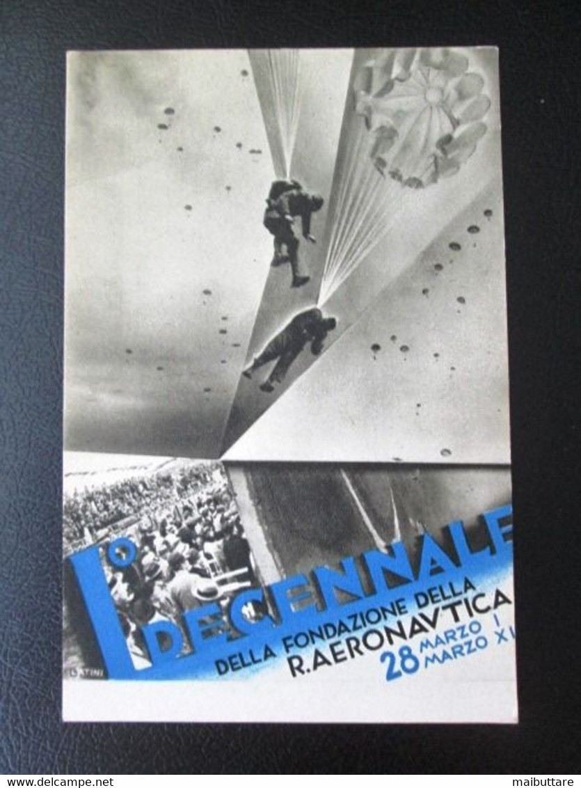 Cartolina Aviazione - I° Decennale R. Aeronautica - Lancio Di Paracadute 1932.- C00003330-140 - Aviation