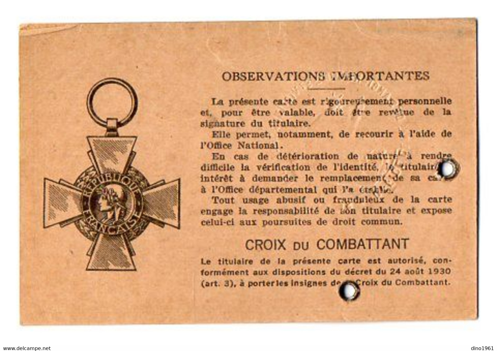 VP18.594 - MILITARIA - PARIS 1953 - Carte Du Combattant - Mr R.V. ICHTERTZ à PANTIN - Documenten