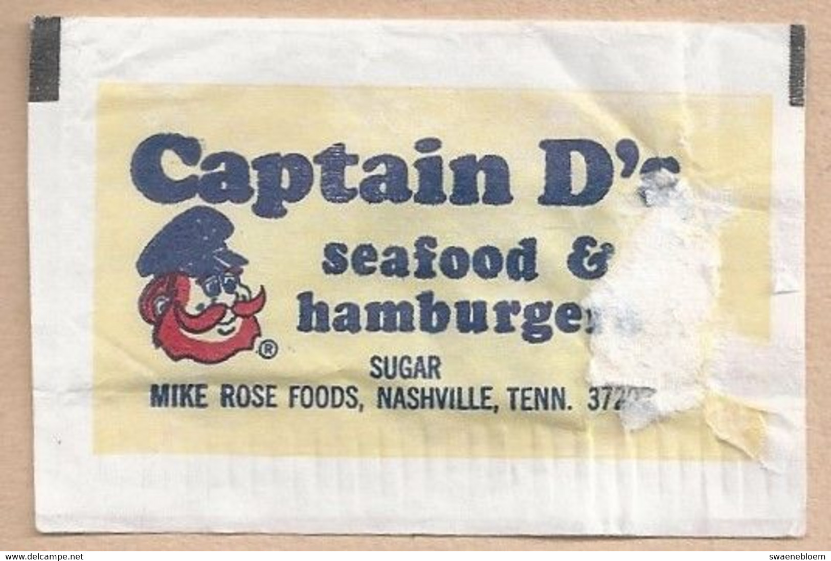 US.- Suikerzakje. CAPTAIN D's. Seafood & Hamburgers. MIKE ROSE FOODS, NASHVILLE, TENN..  Zucker Azucar Sucre. Zucchero - Sucres