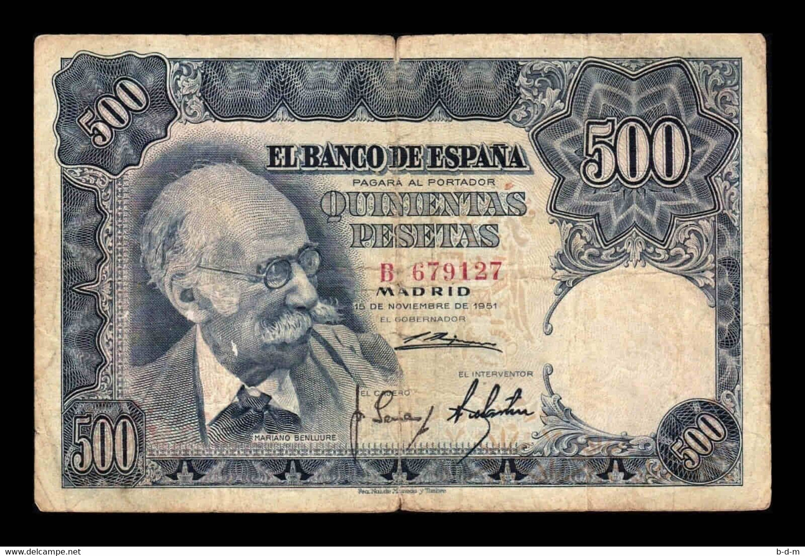 España Spain 500 Pesetas Mariano Benlliure 1951 Pick 142 Serie B BC F - 500 Peseten