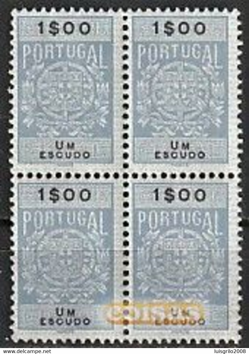 Fiscal/ Revenue, Portugal - Estampilha Fiscal, Série De 1940 -|- 1$00 - Block MNH** - Neufs