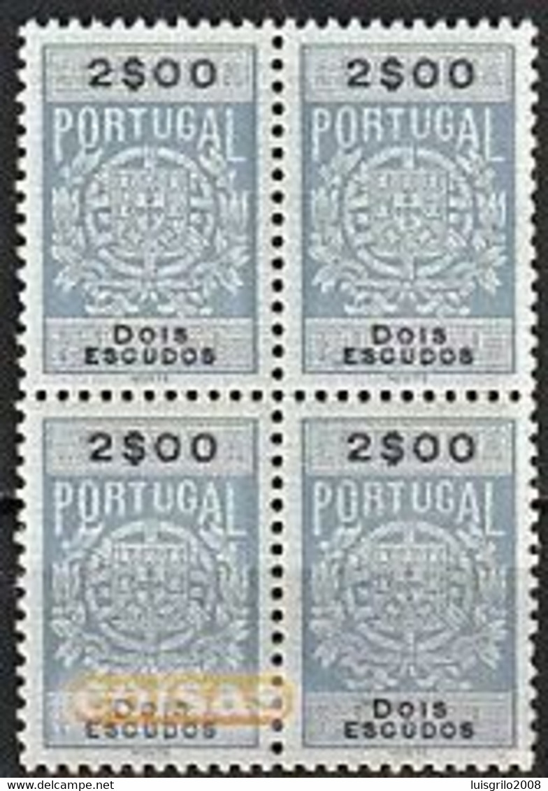 Fiscal/ Revenue, Portugal - Estampilha Fiscal, Série De 1940 -|- 2$00 - Block MNH** - Ungebraucht
