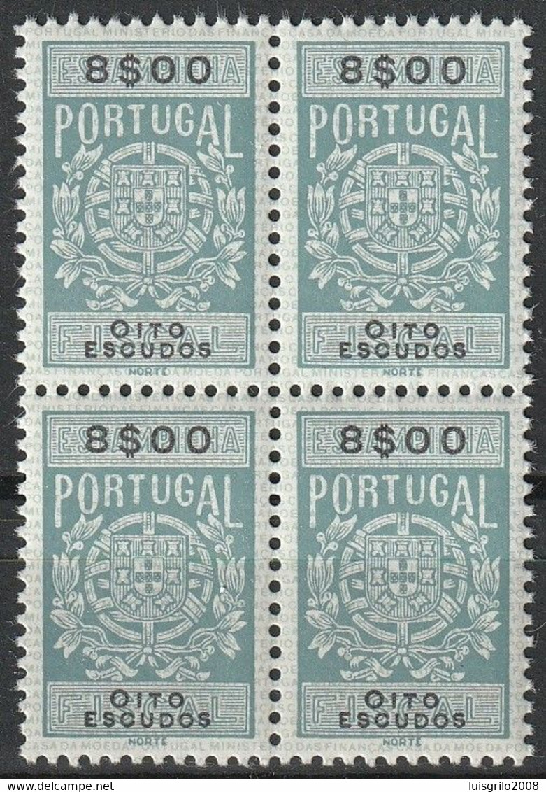 Fiscal/ Revenue, Portugal - Estampilha Fiscal, Série De 1940 -|- 8$00 - Block MNH** - Neufs