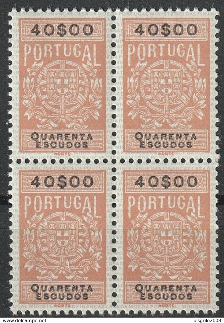 Fiscal/ Revenue, Portugal - Estampilha Fiscal, Série De 1940 -|- 40$00 - Block MNH** - Unused Stamps