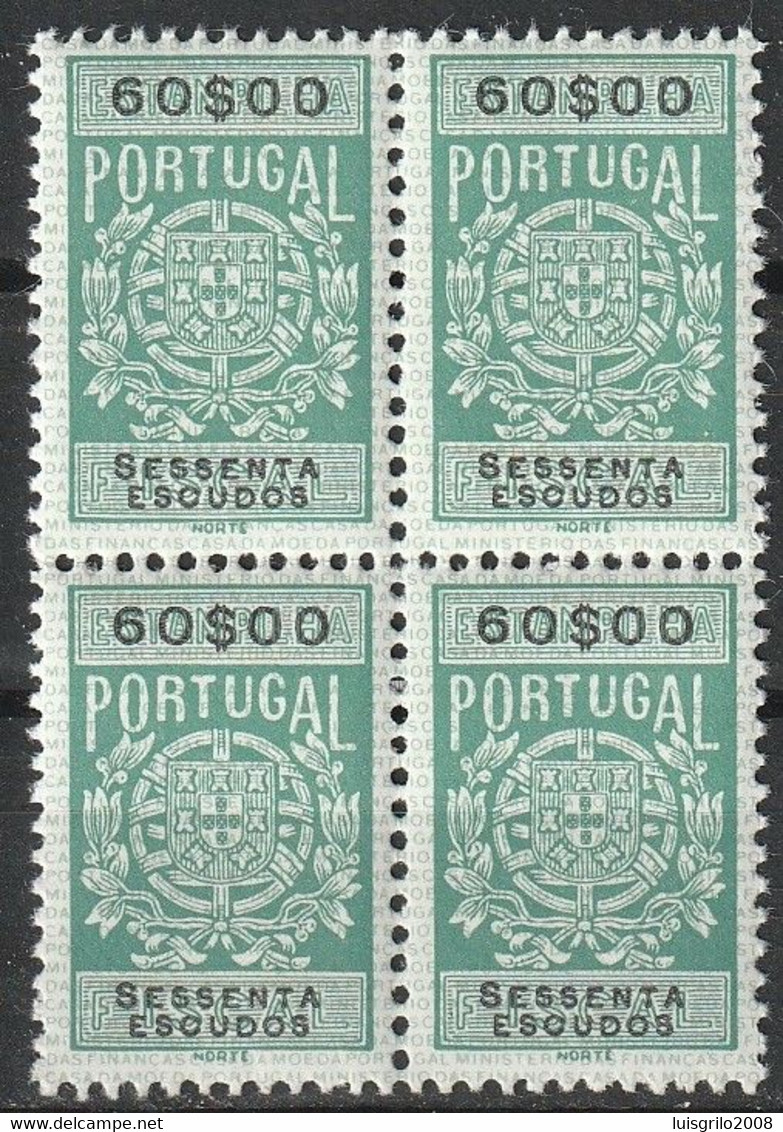 Fiscal/ Revenue, Portugal - Estampilha Fiscal, Série De 1940 -|- 60$00 - Block MNH** - Nuevos