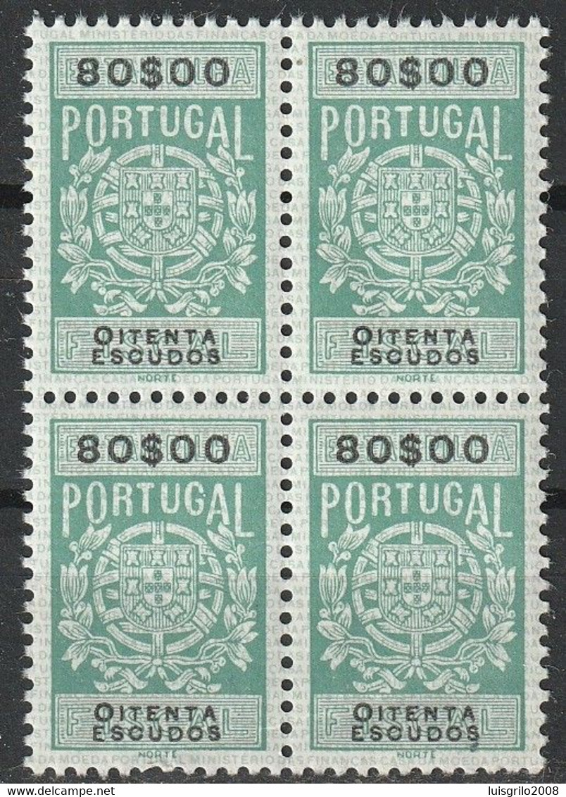 Fiscal/ Revenue, Portugal - Estampilha Fiscal, Série De 1940 -|- 80$00 - Block MNH** - Neufs