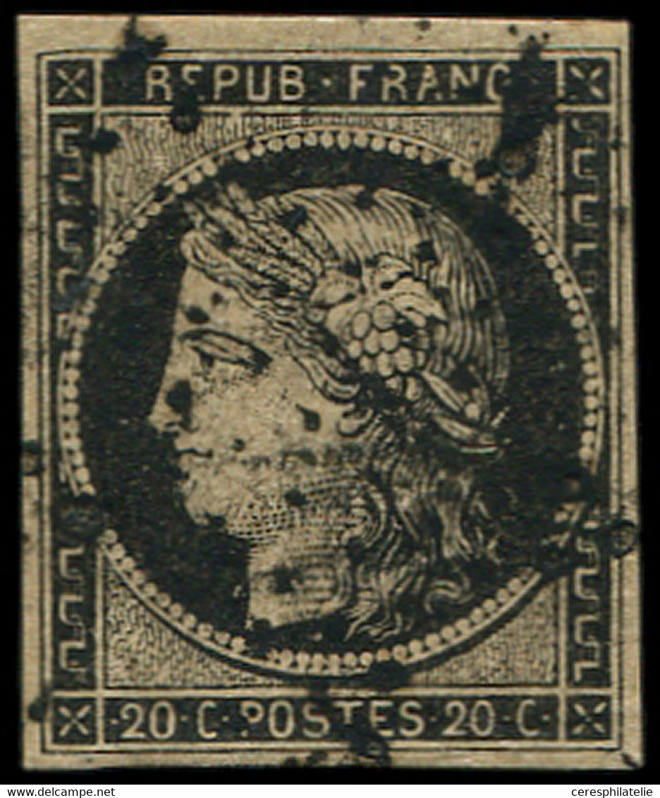 EMISSION DE 1849 - 3    20c. Noir Sur Jaune Obl. ETOILE Muette, Petit Pli, Aspect TB - 1849-1850 Cérès