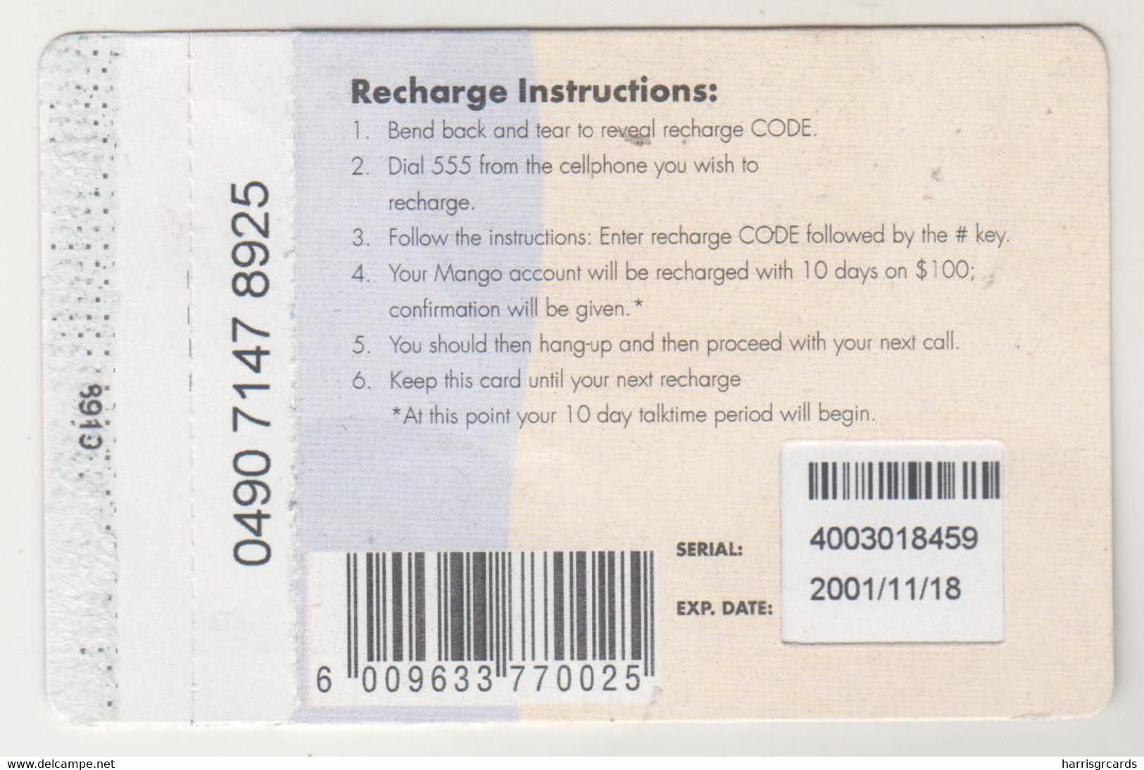 ZIMBABWE - Mango Juice Card 100, Z$100, Exp.date  18/11/2001, Used - Simbabwe