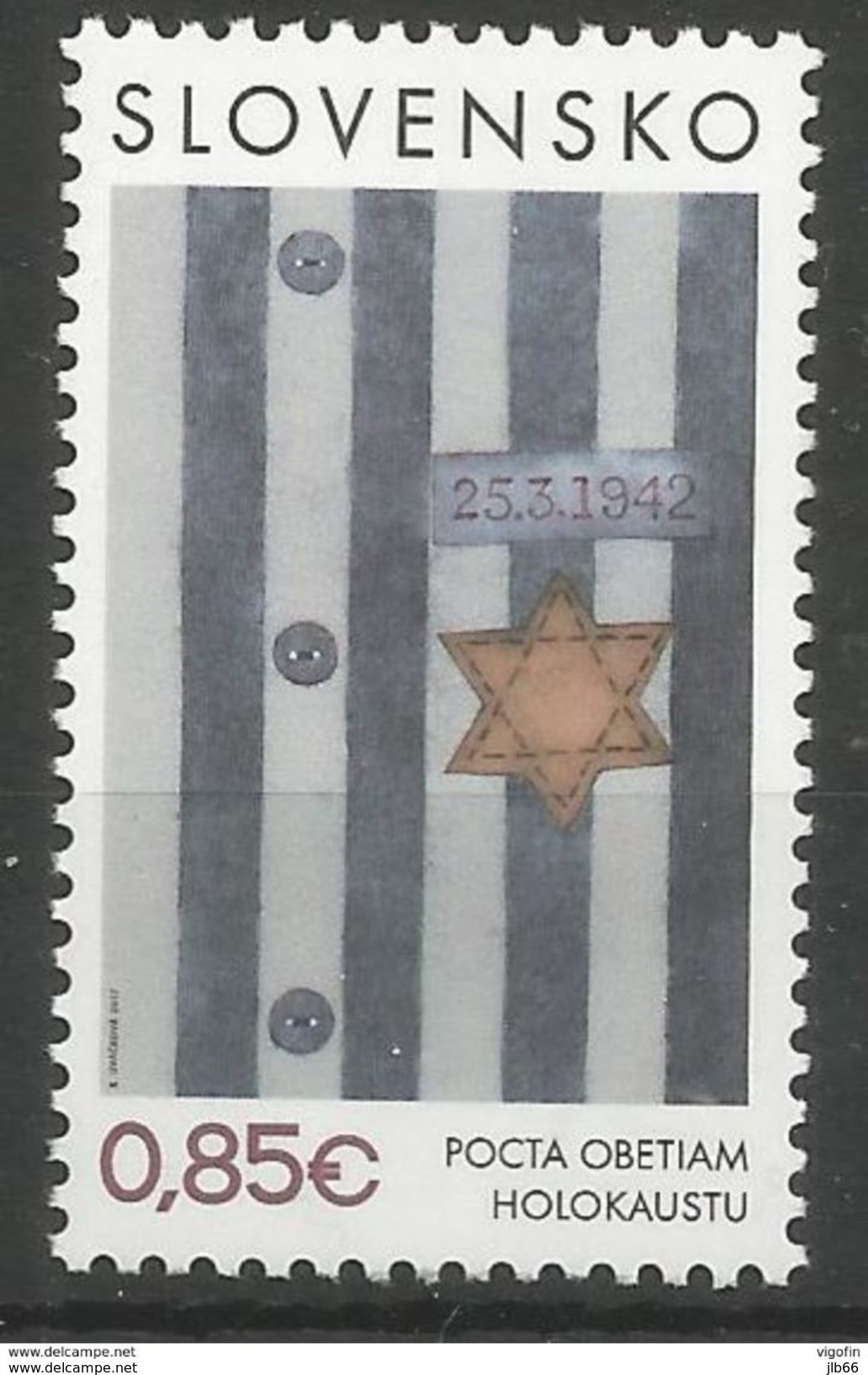 Slovaquie 2017 YT 713 **  Hommage Aux Victimes De L'holocauste - Unused Stamps