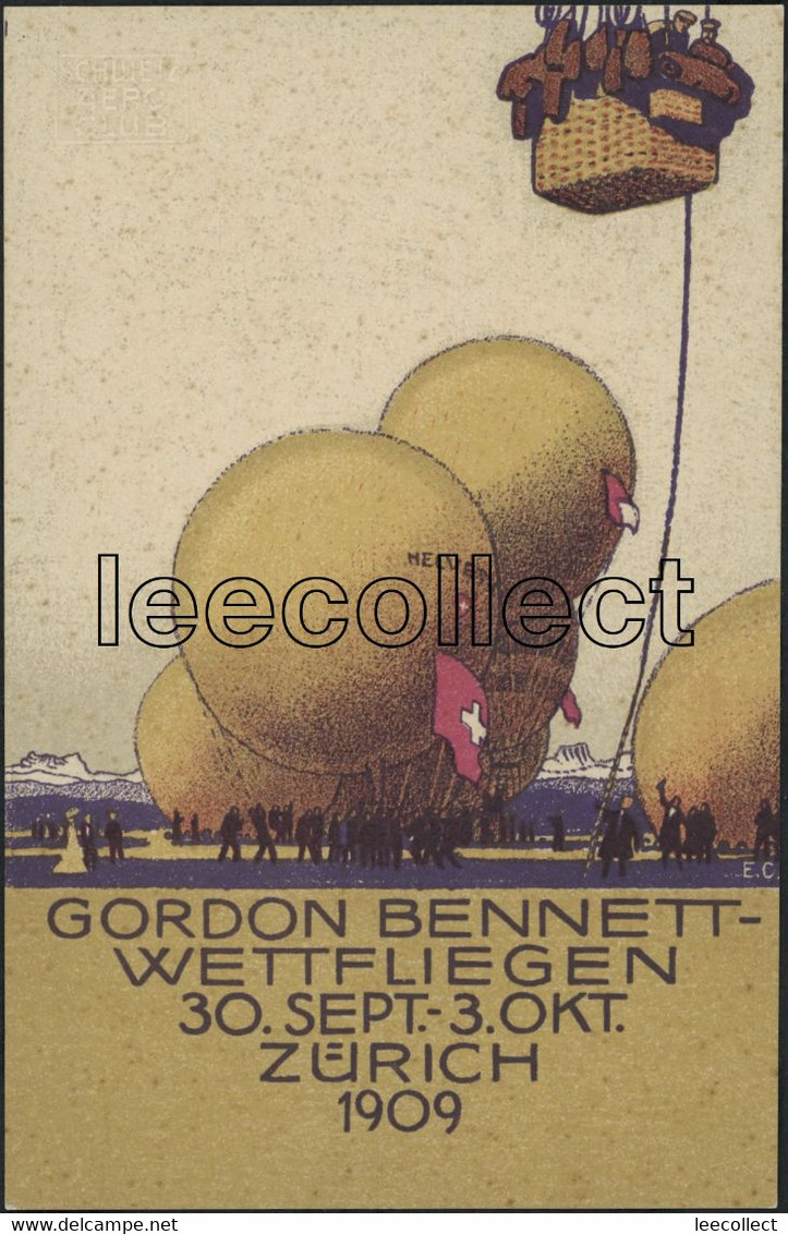 Suisse - ZH Schlieren - Zürich - Ballon - Gordon Bennett 1909 - Litho - Schlieren