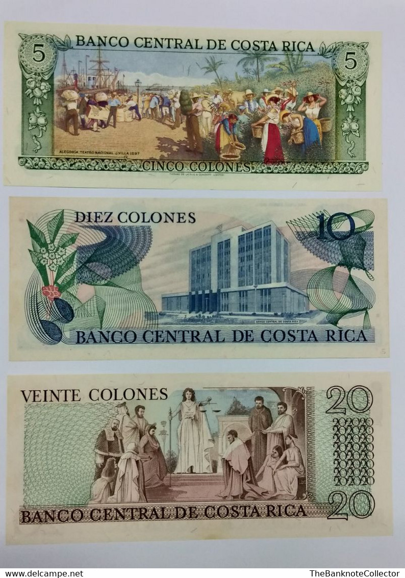 COSTA RICA 5 10 20 50 100 AND 1000 COLONES 1985-1992 SERIES 6 PIECES SET UNCIRCULATED BANKNOTES - Costa Rica