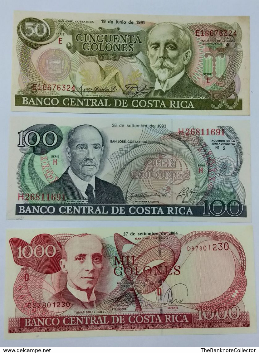 COSTA RICA 5 10 20 50 100 AND 1000 COLONES 1985-1992 SERIES 6 PIECES SET UNCIRCULATED BANKNOTES - Costa Rica