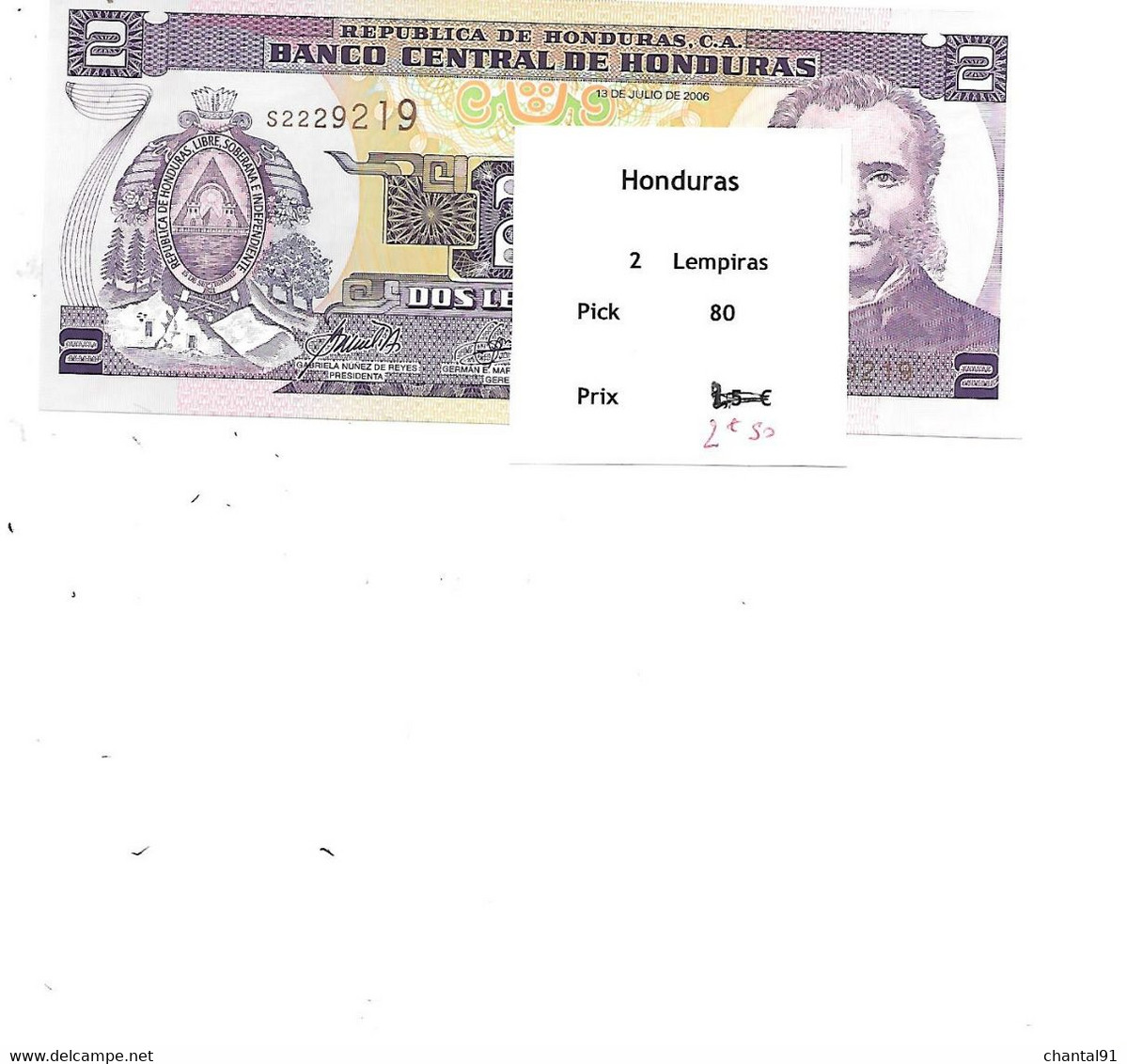 HONDURAS BILLET 2 LEMPIRAS PICK 80 - Honduras