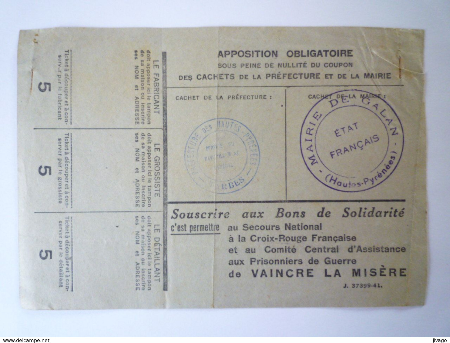 2021 - 4079  TICKET De RATIONNEMENT :  PANTOUFLES Toutes Pointures  GALAN  1942  XXX - Non Classés