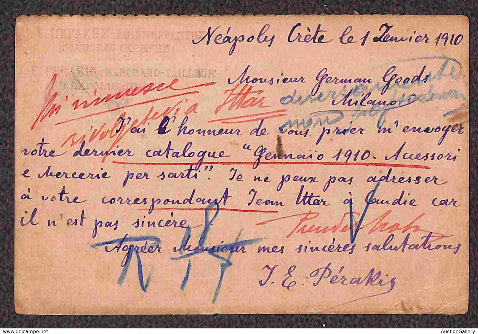 Europa - Creta - 1909 - Due Cartoline Postali Per Milano - Autres & Non Classés