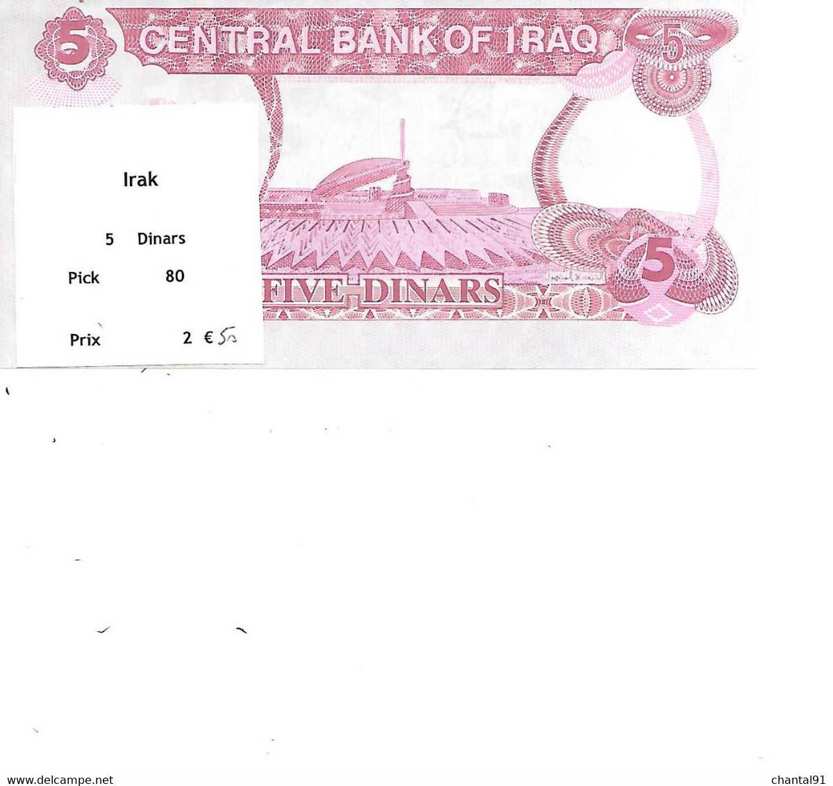 IRAK BILLET 5 DINARS PICK 80 - Irak